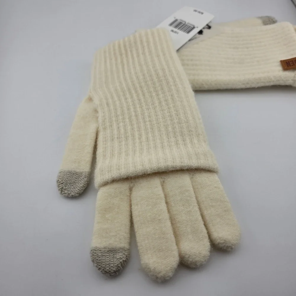 Steve Madden Ribbed Knit Touchscreen Gloves Ivory One Size NEW Minimalist Gift